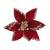Decoración para árbol de Navidad con bordes dorados, flores artificiales de terciopelo de alta gama, ramas de Navidad, flores eternas, cabezas de flores de Navidad