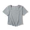 Camiseta de Verano Sexy para Mujer con Dobladillo Curvo, Cuello Francés Cuadrado, Manga Corta, Cintura Alta, Hombro Derecho, Camiseta Básica, Top Puro Deseo