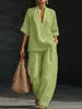 Conjunto de Lino de Dos Piezas Casual, Cómodo y Sencillo para Mujer - Primavera 2026 Amazon Transfronterizo