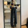 Jeans de otoño e invierno para mujer, forrados de polar, engrosados, de cintura alta, corte holgado, adelgazantes, pierna recta, con caída, pierna ancha, pantalones cálidos de invierno para uso en exteriores