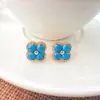 Exquisitos Pendientes de Turquesa de Trébol de Cuatro Hojas, Elegantes y de Alta Gama Pendientes Geométricos de Cristal Azul, Pendientes Simples y Personalizados para Mujer