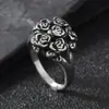 Venta caliente transfronteriza joyería de acero inoxidable fundición anillo de rosa con relieve tridimensional diseño retro para mujer anillo de acero de titanio