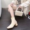 Botas para Mulheres 2025 Novas Botas Femininas Inverno Estilo Europeu e Americano Bico Quadrado Zíper Traseiro Botas Curtas Botas Femininas Salto Grosso Salto Médio para Mulheres