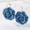 EZ5074 Brincos Europeus e Americanos Transfronteiriços para Mulheres Camélia Tecido Azul Denim Nova Moda Atmosférica Joia de Orelha para Mulheres