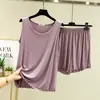 Conjunto de duas peças adequado para usar por cima de outras roupas, conjunto de pijama plus size para mulheres, shorts de verão com babados, roupa para ficar em casa, regata solta de modal