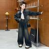 Terno jeans para meninas primavera e outono 2025 Novas roupas de primavera de duas peças para meninas para crianças Han Fan Estilo estrangeiro Roupas infantis