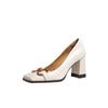 Sentido del Diseño Francés Hebilla de Metal Zapatos de una Sola Capa Retro Otoño Sentido de Alta Gama Zapatos Blancos para Mujer Tacones Cuadrados Elegantes Tacón Grueso