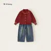 Youbao Huzhou Zhili Roupa Infantil Malha Suéter Cardigan para Criança Grande Jeans de Perna Reta Conjunto de Duas Peças Conjunto de Menina