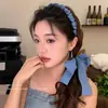 Faixa de cabelo de fita plissada azul jeans penteado trançado atmosférico acessório de cabelo para o dia a dia levantar a coroa modelar o formato do rosto menina delicada