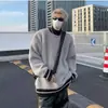 Suéter masculino de inverno com listras de mohair espessado e gola alta parcial, malha de estilo casual, marca moderna, caimento solto, jaqueta com toque de alta qualidade