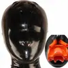 Capuz de Látex, Máscara de Látex, Capuz Sexy, Role-Playing com Aparelho, Tubo Nasal Curto, Zíper nas Costas, Rosto Sexy