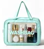 Bolsa de tocador y maquillaje rosa Toiletry Bag Bolsa de almacenamiento de viaje Asa portátil Almacenamiento de gran capacidad PVC Juego de tres piezas grande, mediano y pequeño