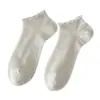 Meias Femininas de Verão Finas, Estilo Fresco, Meias Curtas de Poliéster-Algodão, Sem Costura, Borda Franzida, Malha Respirável, Meias de Cano Curto Estilo Ballet