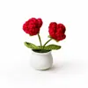 Planta Verde de Margarita Tejida de Lana Planta en Maceta Flor Tejida de Ganchillo Planta en Maceta Decoración de Mesa de Conferencias Planta en Maceta de Simulación Artificial