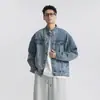 Chaqueta de mezclilla retro japonesa lavada con cuello alto para hombre, nueva moda tendencia 2026, chaqueta casual holgada, ropa de hombre