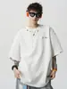 Camiseta Bordada para Pareja Marca Trendy Americana Diseño de Verano para Hombre Atractiva Holgada Manga Tres Cuartos Cuello Redondo Pesado Camiseta de Manga Corta