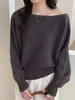 Suéter pullover de manga murciélago off-shoulder talla grande para mujer, corte holgado, oversized, top corto de otoño para mujer