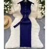 Vestido Tejido Ajustado Sexy con Hebilla Metálica Nuevo Estilo Verano 2025 Falda Lápiz Ajustada a la Cintura de Celebridad para Mujer