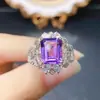 Anillo de Amatista Natural Popular al por Mayor de Fábrica Plata S925 Incrustado con Piedra Principal 8*10 Joyería de Lujo Venta Directa de Fábrica