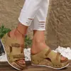 Sandalias de cuña con tiras y hebilla de suela gruesa, talla grande, comercio exterior transfronterizo, nuevo otoño 2026, zapatos de playa para mujer con punta abierta
