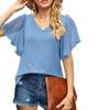 Camiseta de Mujer Amazon Comercio Exterior Europeo y Americano 2023 Manga Corta Patchwork Color Sólido Cuello en V Superior Negro Casual Japonés y Coreano