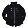 Chaqueta Retro Estilo Militar con Cuello Alto, Doble Fila de Botones Metálicos, Hombreras Negras, Cremallera, Corte Ajustado, Chaqueta Corta Punk de Trabajo
