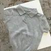 Top de punto fino de seda helada con solapa hueca para niños, de manga corta, estilo fashion, versátil, para el verano, superventas
