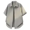 Camisa lisa para hombre, Camisa de manga corta de verano para hombre, Camisa con cuello para hombre, Camisa de corte holgado, Camisa de manga corta