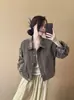Jaqueta jeans xadrez retrô para mulheres, estilo curto, nova coleção outono 2026, corte solto, casual, estilosa, versátil, com gola de lapela