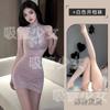 Lingerie Sexy para Meninas com Palha, Saia Justa Halterneck de Seda Brilhante que Cobre o Bumbum, Estilo Sexy Puro Desejo, Cautelosa e Sensual 1025