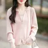 Nuevo cárdigan de punto de terciopelo Andy con capucha y doble cremallera para otoño e invierno, suelto, chaqueta de color liso estilo coreano, top adelgazante para mujer