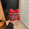 Bolso Cruzado de Lana a Cuadros Estilo Coreano Celebridad de Internet 2024 Mini Bolso Cubo para Niñas Bolso de Hombro con Cadena de Moda Estilo Chanel