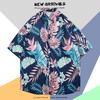 Camisa de Manga Corta Estilo Hong Kong Vintage Retro Pintura al Óleo para Hombre Tendencia Costera Camisa Floral Holgada para Pareja Guapa Chaqueta