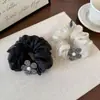 Goma para el pelo de burbuja con flor de pedrería tipo hada con un toque de alta gama, Goma para el pelo de malla, Cuerda para coleta esponjosa, Banda elástica para mujer