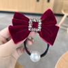 Lazo de Terciopelo Vintage Cuerda para el Cabello de Perlas Anillos para el Cabello de Tendón de Goma de Zirconia Cuadrada para Mujer Elegantes Accesorios para el Cabello de Cola de Caballo Negros
