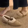 Zapatos Planos de Piel Estilo Retro 2026 con Decoración de Flor de Metal, Puntera Puntiaguda, Aumentadores de Altura, Zapatos de Algodón Peludo para Mujer