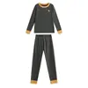 Pijama de bloques de color para otoño e invierno para niños, ropa de casa para niños, conjunto de ropa interior térmica para niñas, suéter de algodón de capa base