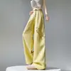 Calça Feminina 2026 Verão Novo Estilo Tencel Linho Perna Larga Seda de Gelo Fina Casual Comprimento Total para Mulheres