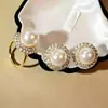 Brincos de pérola com zircônia flash anel de pérola ajustável de luxo leve miçangas de concha moda para o dia a dia terno versátil feminino atacado