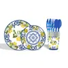 Platos Desechables Azules y Blancos Transfronterizos, Servilletas, Juegos de Vajilla, Decoraciones para Fiestas de Cumpleaños, Artículos para Poner la Mesa