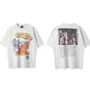 Camiseta de Verano de Manga Corta Lavada Vintage con Estampado Crackle de Personaje Animado Saint Xxx Stb para Hombres y Mujeres