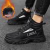 Sapatos masculinos de inverno, novos, forrados com lã, grossos, cano alto, calçados de trabalho, modernos, para todos os tipos de uso, quentes, acolchoados em algodão, calçados de proteção para trabalho masculinos