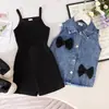Baoxin Verano Transfronterizo Amazon Conjunto Infantil Chaleco de Mezclilla Camisola Conjunto de Dos Piezas para Niñas Venta Caliente en Stock