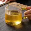 Copo de Água de Vidro Listrado Vertical Estilo Japonês Copo de Café Copo para Suco de Frutas Chá com Leite Copo Listrado Vertical Copo Vermelho da Internet