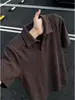 Polo de punto gris oscuro estilo old money, camiseta de verano de manga corta para hombre con solapa de alta gama, corte limpio de media manga