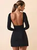 Vestido Europeo y Americano Aliexpress para Mujer 2025 de Escote en V Profundo en la Cintura con Mangas Largas para Mujer Delgado Moda Sexy Ceñido al Cuerpo Falda Corta