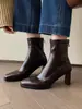 Botines retro de punta cuadrada con tacón grueso para mujer, colección nueva de otoño/invierno 2026, botas versátiles elásticas de ajuste ceñido, adecuados para el trabajo y el uso diario, botas de tacón alto color nude