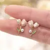 Pendientes de tulipán frescos súper bonitos Pendientes de tulipán de perla Pendientes de perla rosa diseño pendientes femeninos nicho