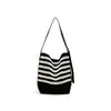 Bolsa Saco Listrada Preta e Branca para Mulheres, Grande Capacidade, Bolsa Casual de Férias para Praia, Bolsa de Mão Versátil, Bolsa Tote de Ombro