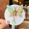 Pasador de Mariposa Inteligente Hecho a Mano para Niñas Estilo Chino Cinta Móvil Tocado Hanfu Celebridad de Internet Borla Cristal Clip Lateral